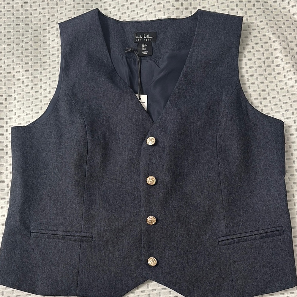 Nicole Miller Navy Blue Vest with Gold Buttons